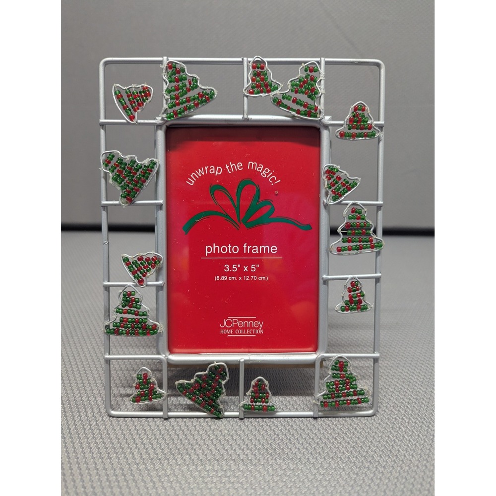 JCPenney Home Collection Christmas Beaded Wire Photo Frame 3.5x5 Trees Bells